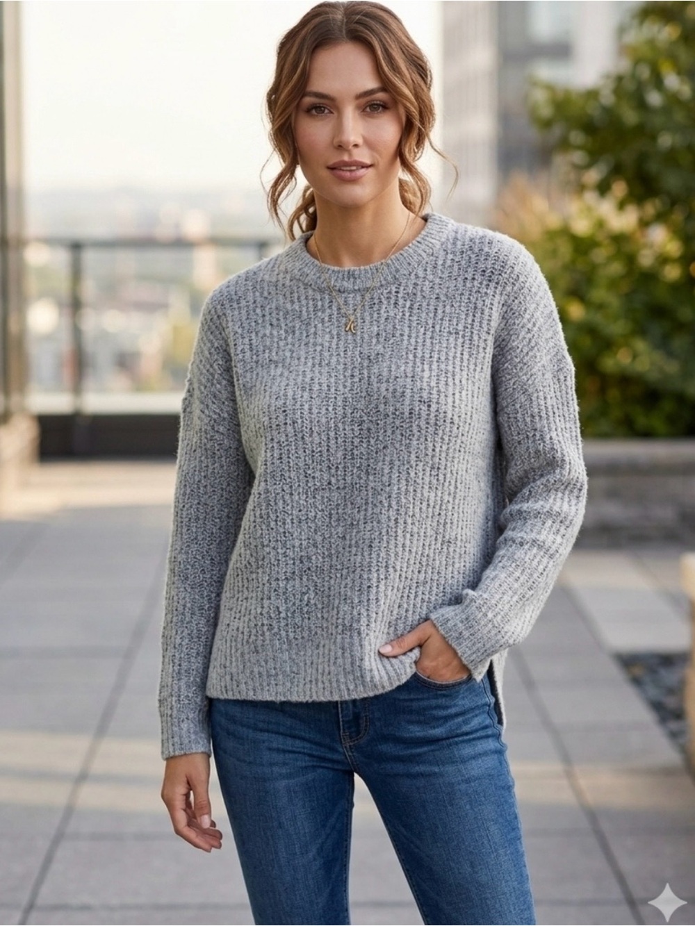 Abercrombie & Fitch Grey Ribbed Knit Crewneck Sweater Medium